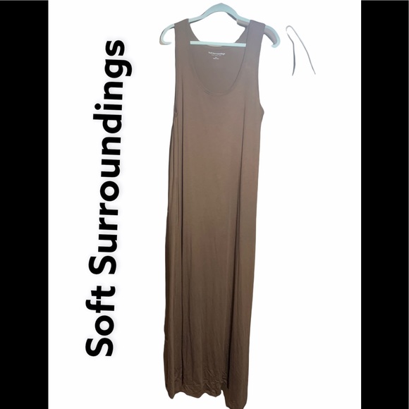 NWOT soft surrounding brown Maxi dress w pockets brown tall full length long - Picture 2 of 10